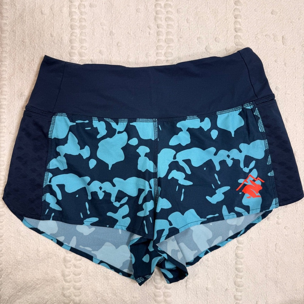 Rabbit Mountain Climbers 2.0 Running Shorts Blue Camo Womens Small 2.5 Inseam